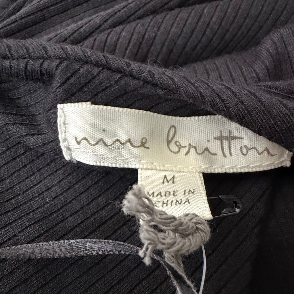 Nine Britton Black Ribbed Square Neck Twist Back Cutout Midi Dress Medium NWT - Picture 8 of 9